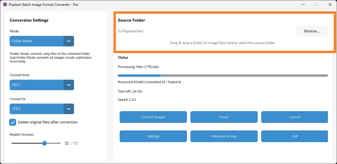 Step 1 – Select folder for batch image conversion