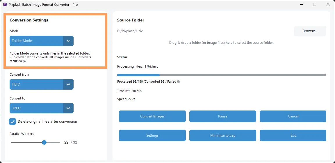 Step 2 – Select folder mode or sub folder mode